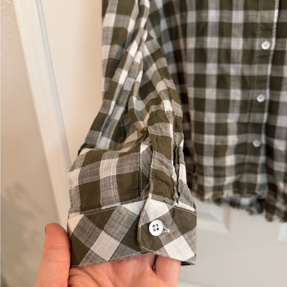 Bella Dahl Green and White Plaid Button Up Collared Blouse Top - Women’s L - Picture 7 of 7